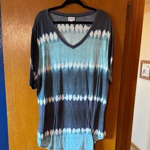 LuLaRoe Iris Blue and Black Tie-Dye V-Neck Top